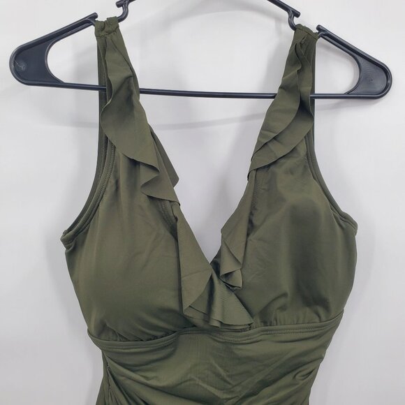 Ralph Lauren Ruffle Surplice One Piece Swimsuit Women Size 12 NWT Slimming Fit - Picture 4 of 16